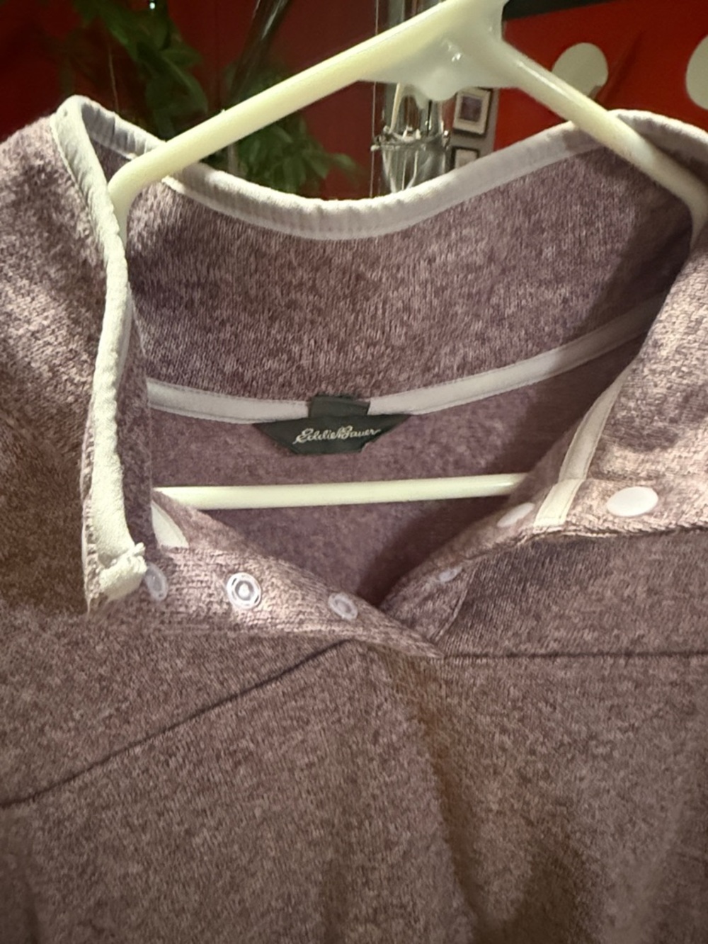 Eddie Bauer Heathered Lavender Snap Collar Pullover